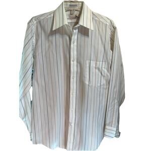 Ketch Vintage men’s 15.5 White Red Blue Striped Cotton Polyester Button Up shirt